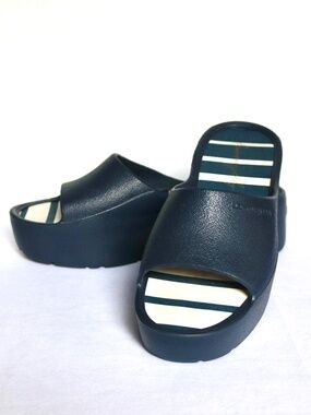 LEMON JELLY Navy Solis Platform Slide Women's 37 Sandal Slip On Summer Vegan